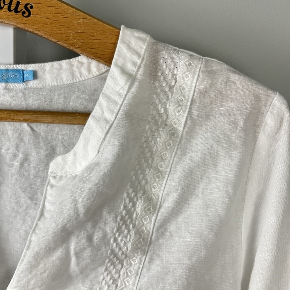 J. McLaughlin White Peasant Boho Top Blouse Shirt Womens M Linen Blend - Picture 5 of 8